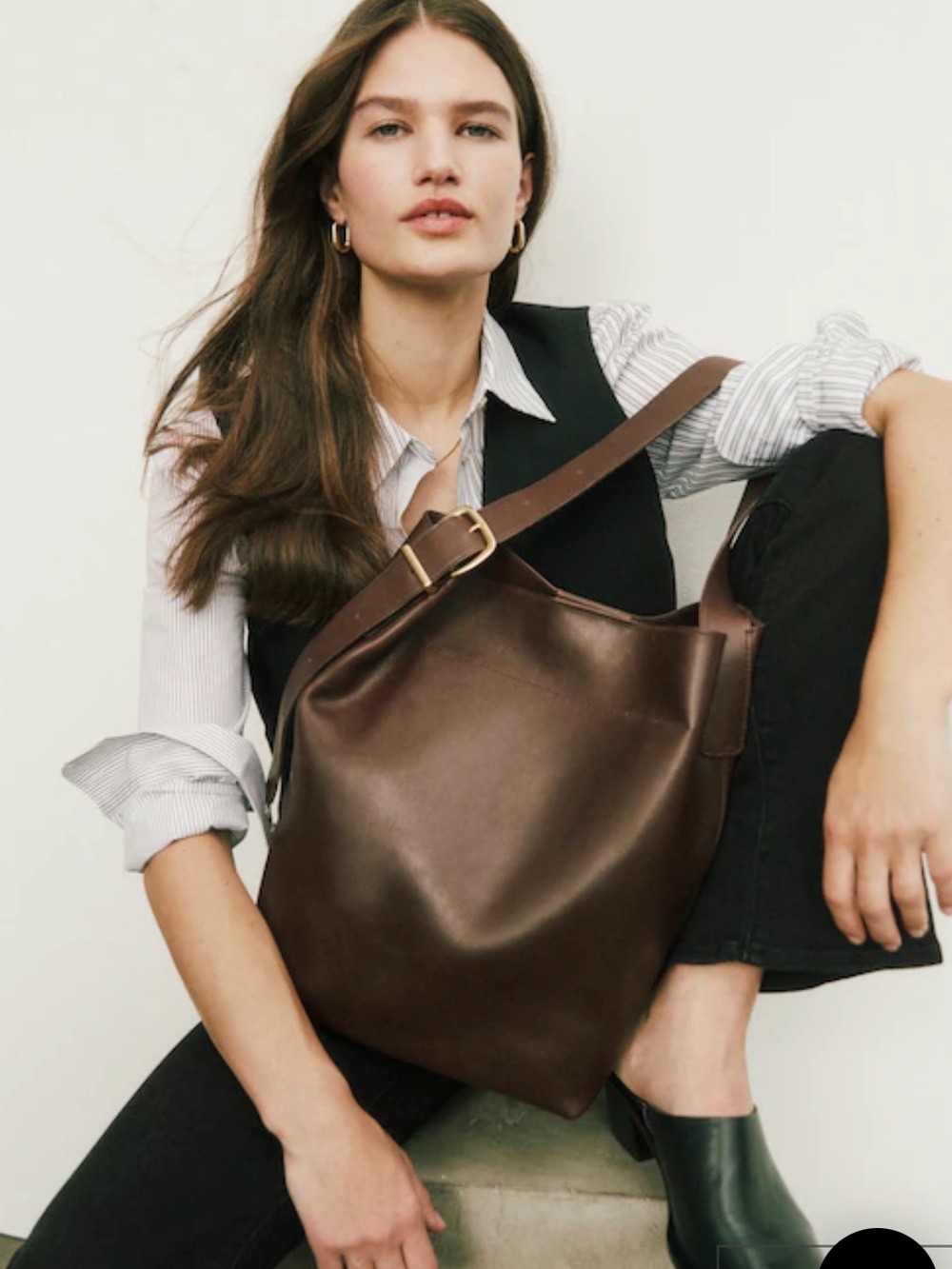 Madewell Leather Bucket Shoulder Bag - chocolate raisin